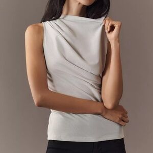 Anthropologie Dolan Left Coast Mock-Neck Shine Top Silver Blouse XL NWT